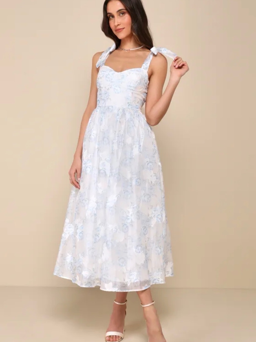 Lulus Beautifully Adored White Floral Burnout Tie-Strap Midi Dress